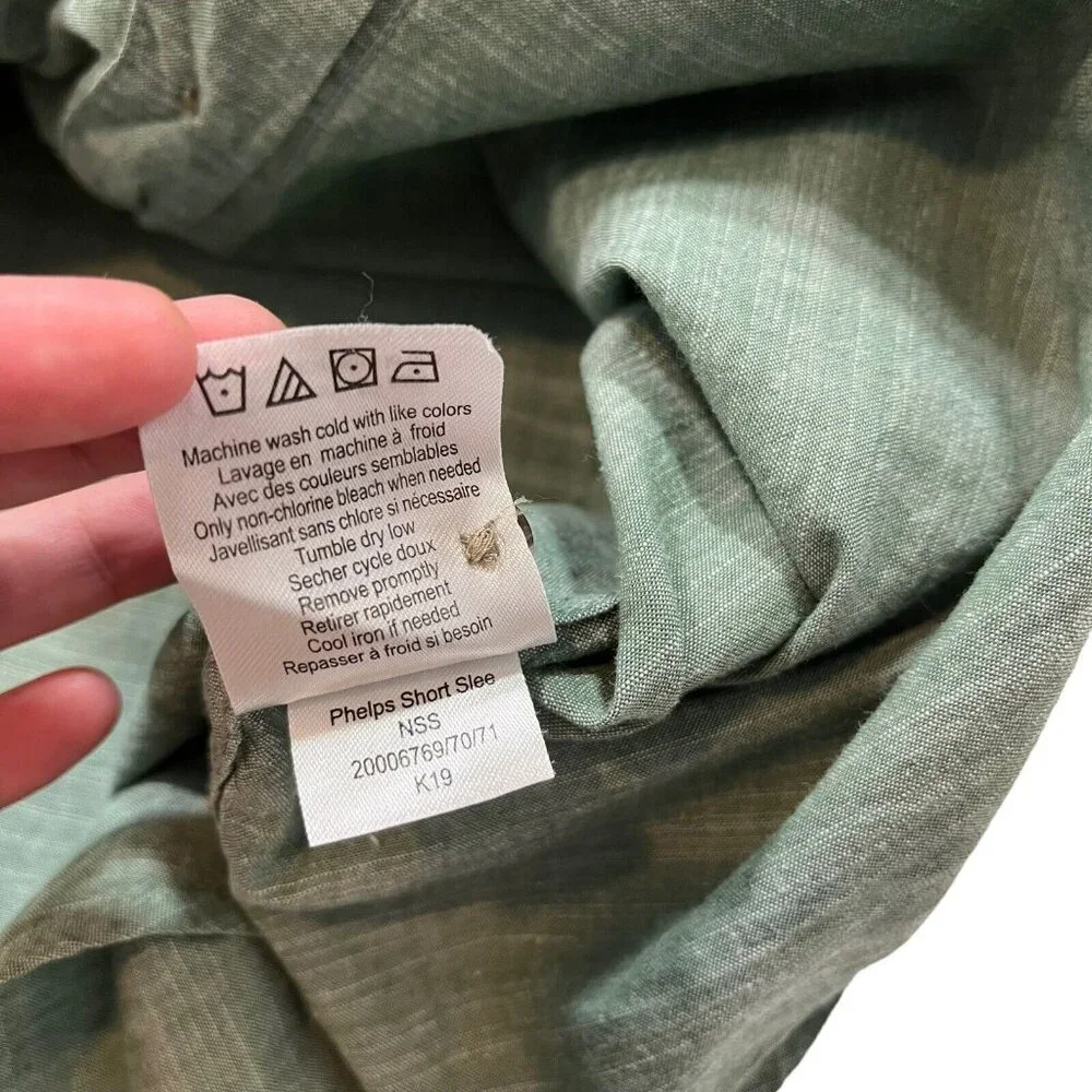 Mountain Khakis Green Button Down Phelps Short Sleeve‎ Organic Cotton Size Large
